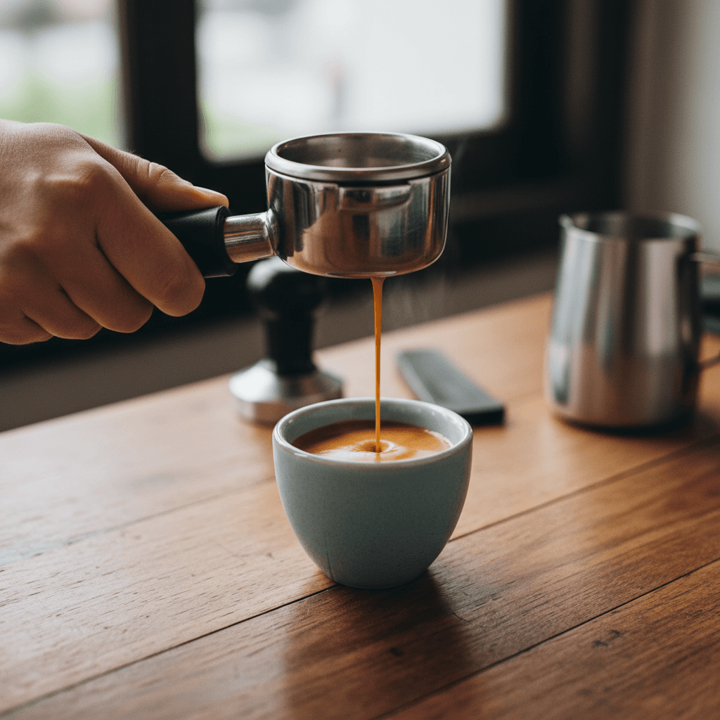 Espresso shot with rich crema in a ceramic cup