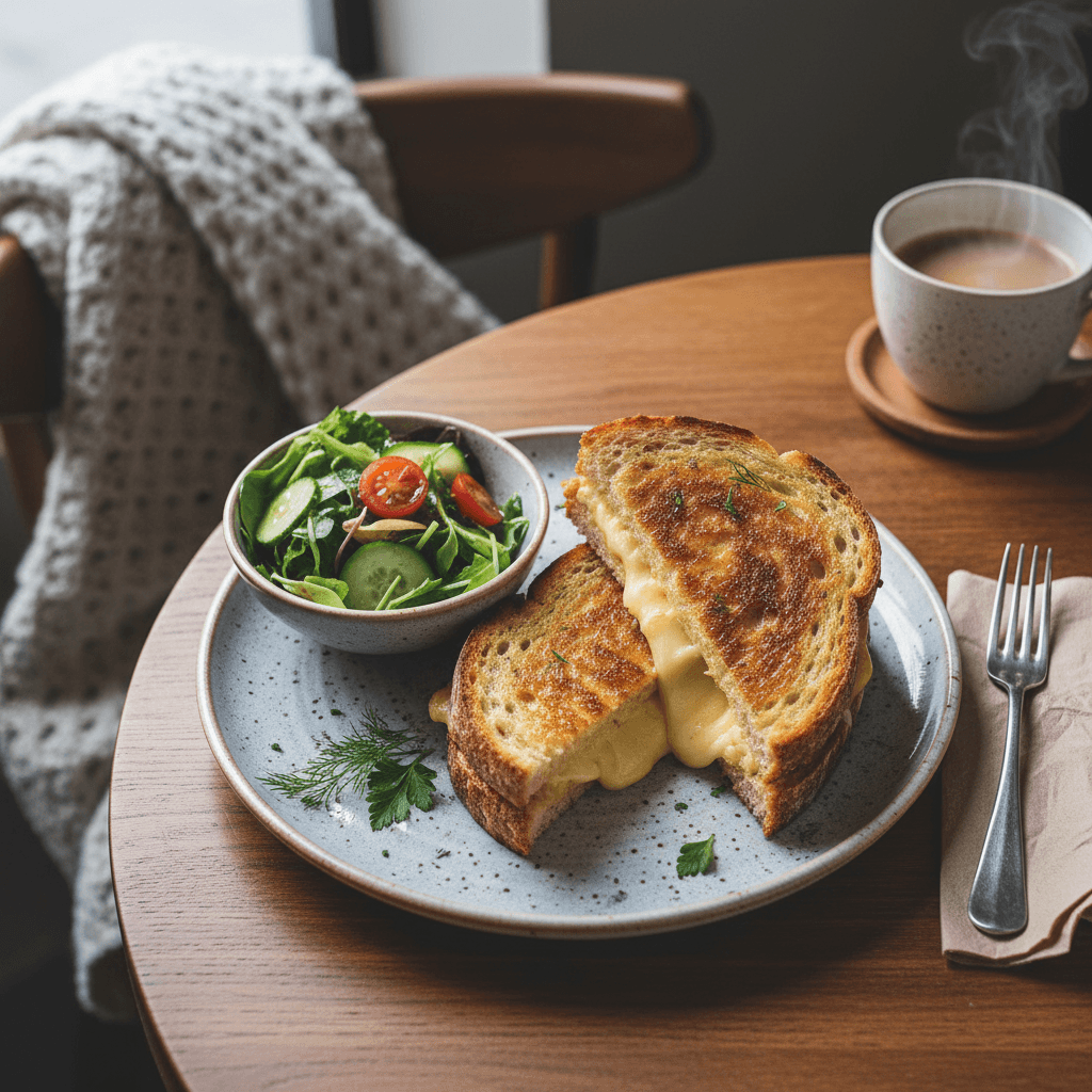 Grilled sandwich with side salad