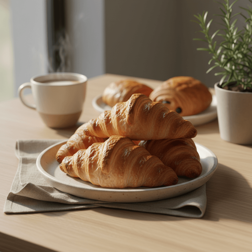 Flaky croissant with a glass of milk at Yamin Coffee Shop Toronto